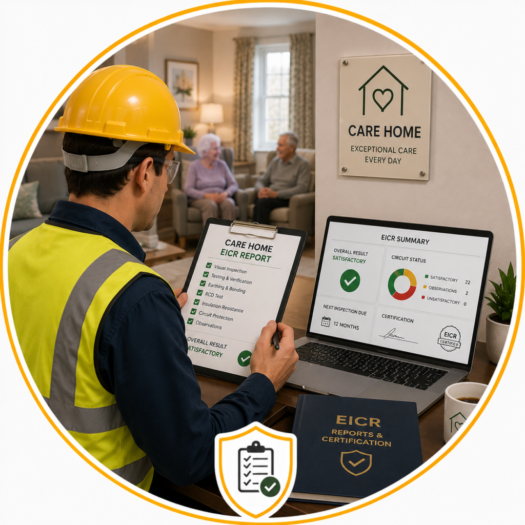 Care Home EICR Manchester report showing detailed inspection findings and recommendations.