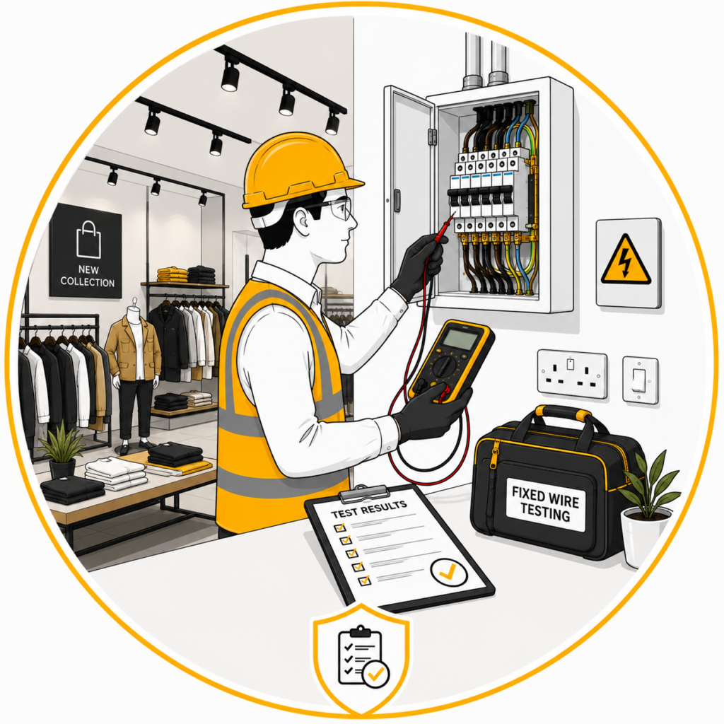 Retail Shop fixed wire testing in Manchester to identify electrical faults and ensure safe operation.