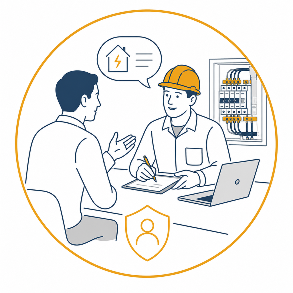 Restaurant EICR consultation with a qualified electrician discussing electrical safety and inspection requirements.