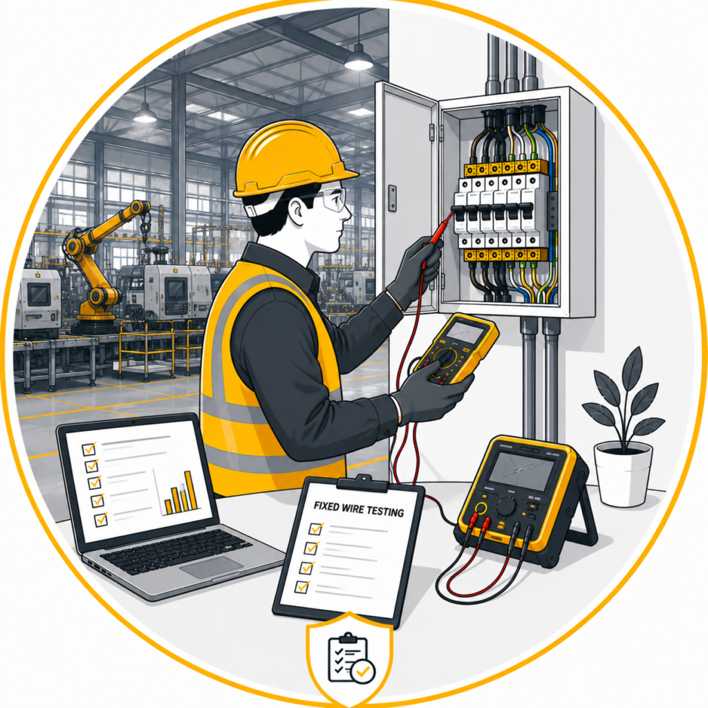 Factory fixed wire testing to identify electrical faults and ensure BS 7671 compliance.