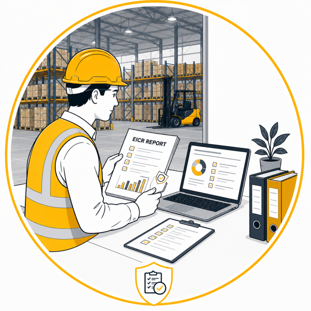 Detailed Warehouse EICR report with electrical safety findings and compliance recommendations.