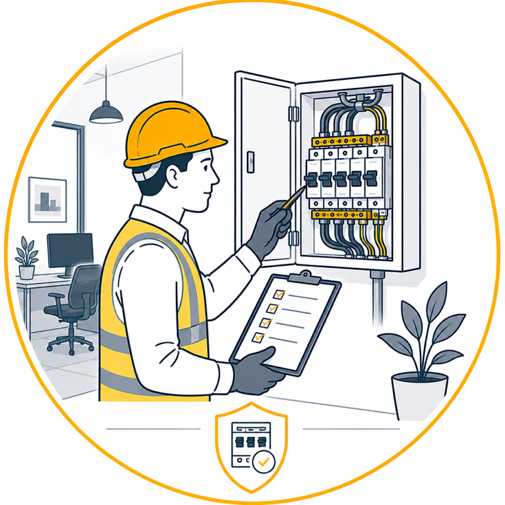 Consumer unit inspection for a retail shop to verify electrical safety and regulatory compliance.