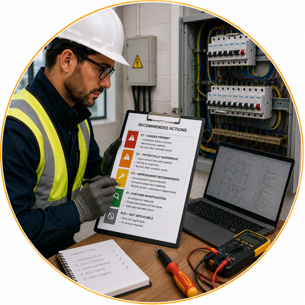 Planning future EICR inspections using recommended testing intervals and previous reports.