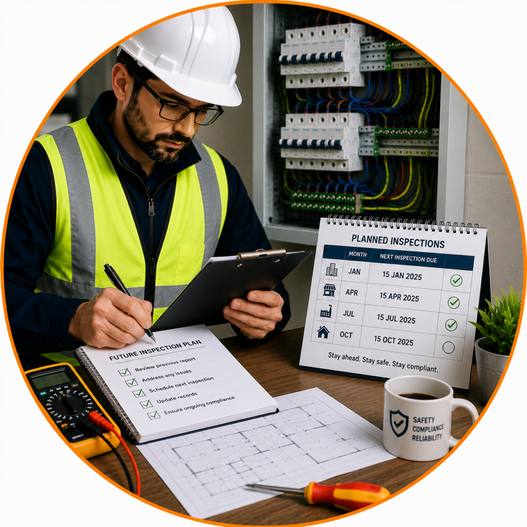 Planning future EICR inspections using recommended testing intervals.